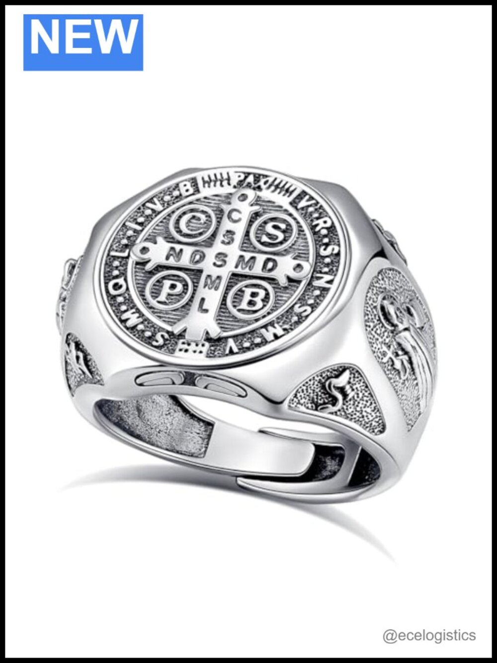 S925 Sterling Silver St Benedict Adjustable Ring Christian Catholic Jewelry Gift
